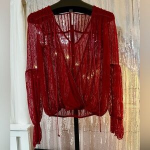 Free People Red Lace Blouse, Sz M♥️